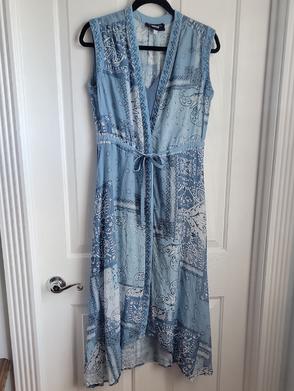 Johnny Was Light Blue Bandana Print High Low Midi Maxi Dress Xs X Small